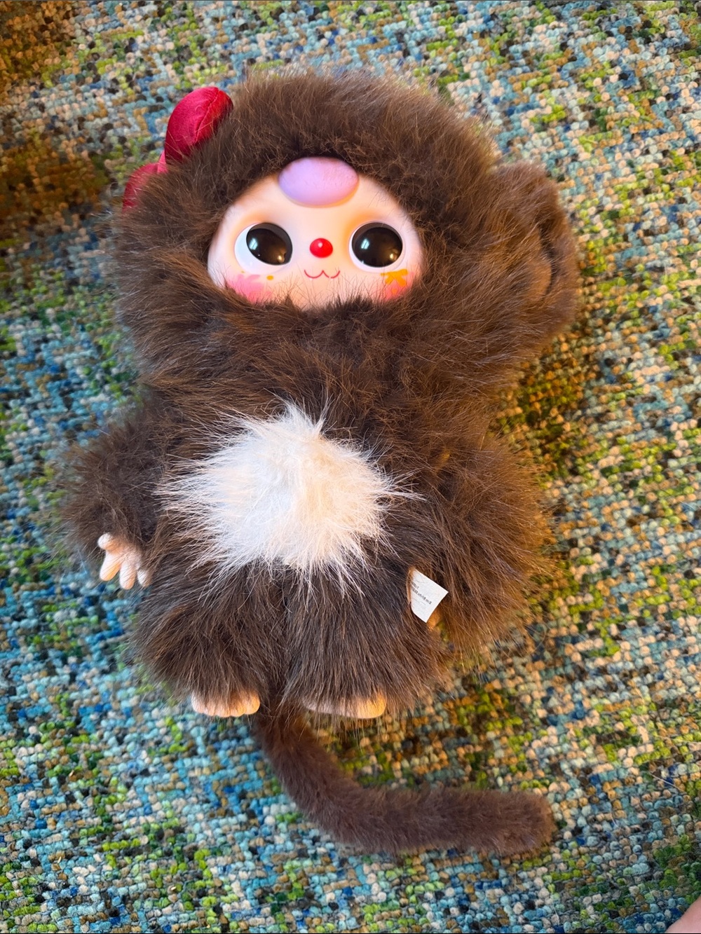 Baby Three monkey with banana backpack and red bow